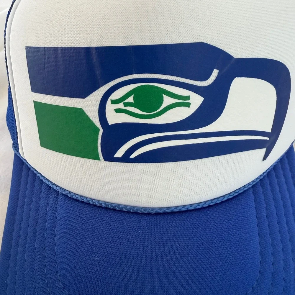 Otto Seattle Seahawks Trucker Hat Mens Snapback Retro Blue White Retro 12th Man
